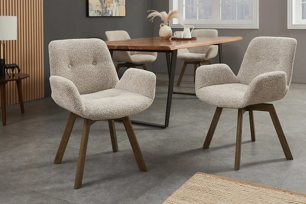 riess-ambiente Polsterstuhl BALTIC taupe Bouclé Eiche massiv 360° drehbar - Bild 3