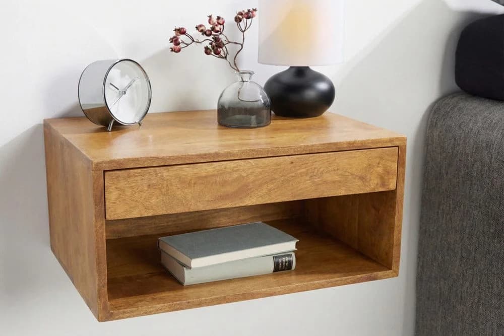 riess-ambiente Nachttisch PURE 50cm braun Mangoholz Wandregal - Bild 4