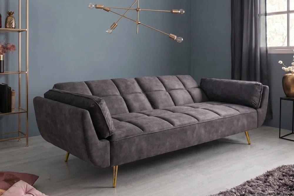 riess-ambiente Schlafsofa BOUTIQUE 215cm Samt 3-Sitzer grau/gold - Bild 4