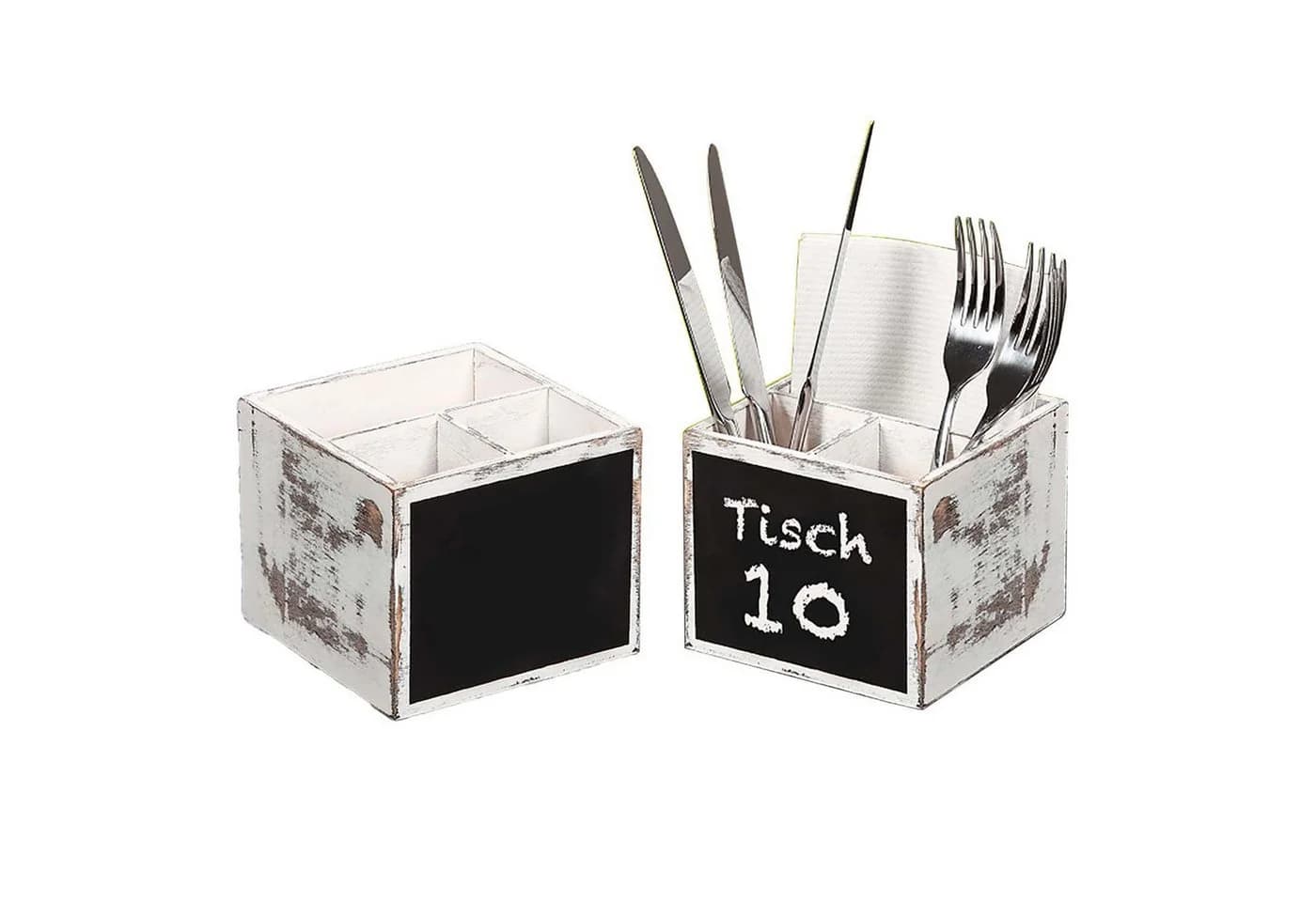 Kesper Besteckbox 8-tlg. Weiß Rustikal Pappelholz mit Kreidetafel