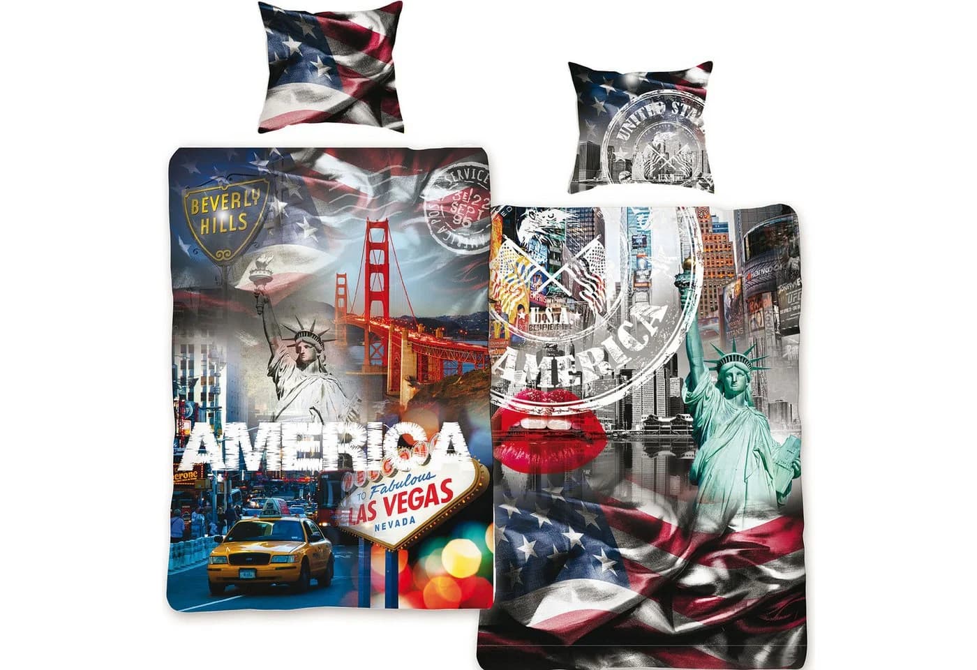 BERONAGE Wendebettwäsche USA Stars and Stripes 2-teilig 135x200 + 80x80 cm - Bild 2