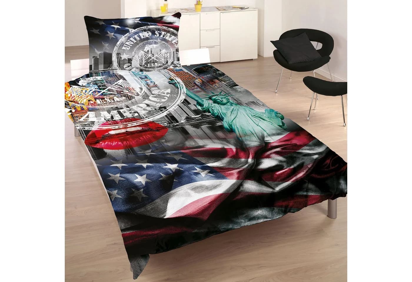 BERONAGE Wendebettwäsche USA Stars and Stripes 2-teilig 135x200 + 80x80 cm - Bild 3