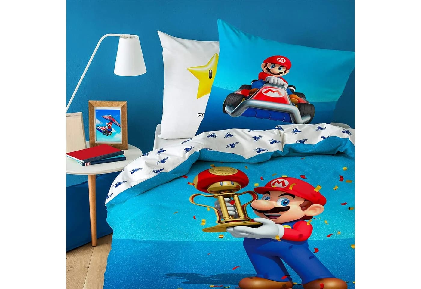 BERONAGE Kinderbettwäsche Super Mario Kart 2-teilig Baumwolle