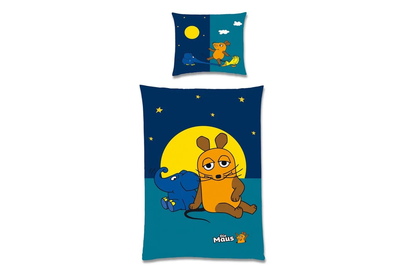 BERONAGE Kinderbettwäsche Maus Night Biber 100% Baumwolle 2-teilig