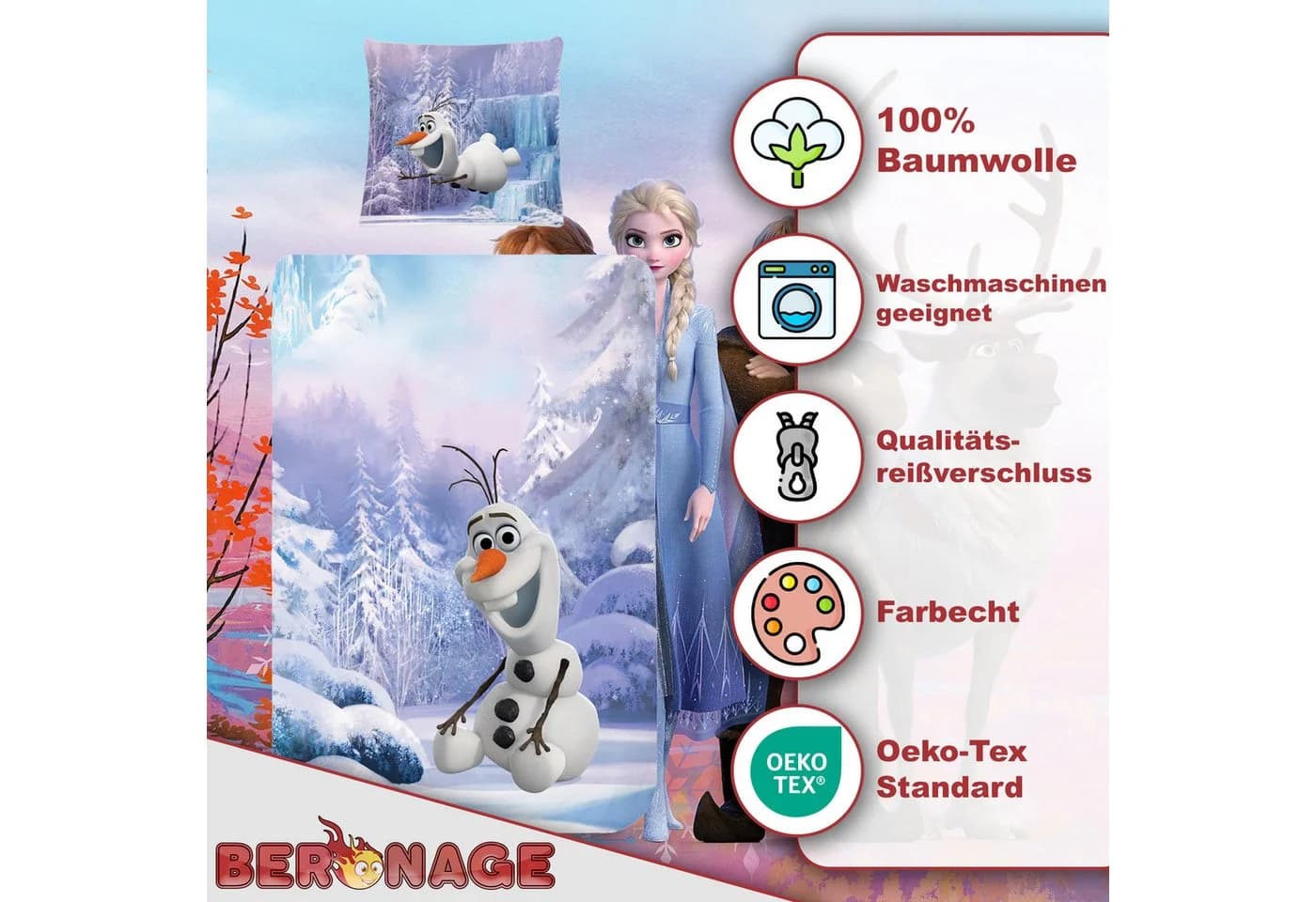 BERONAGE Kinderbettwäsche Frozen Olaf 100% Baumwolle Biber Flanell - Bild 3