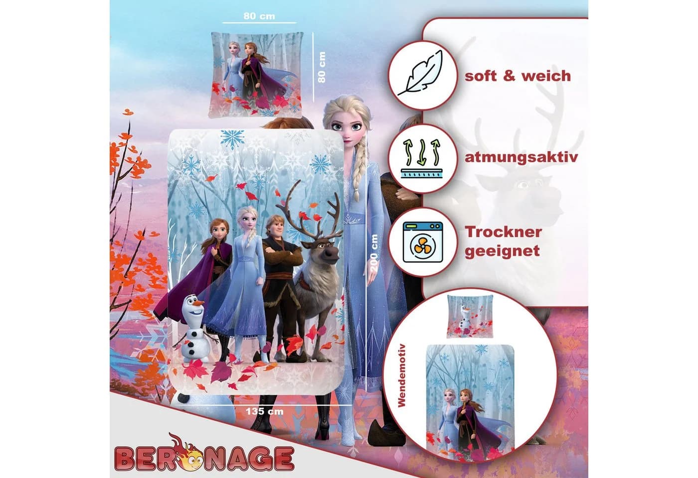 BERONAGE Kinderbettwäsche Frozen Die Eiskönigin Team Bettwäsche Biber Flanell