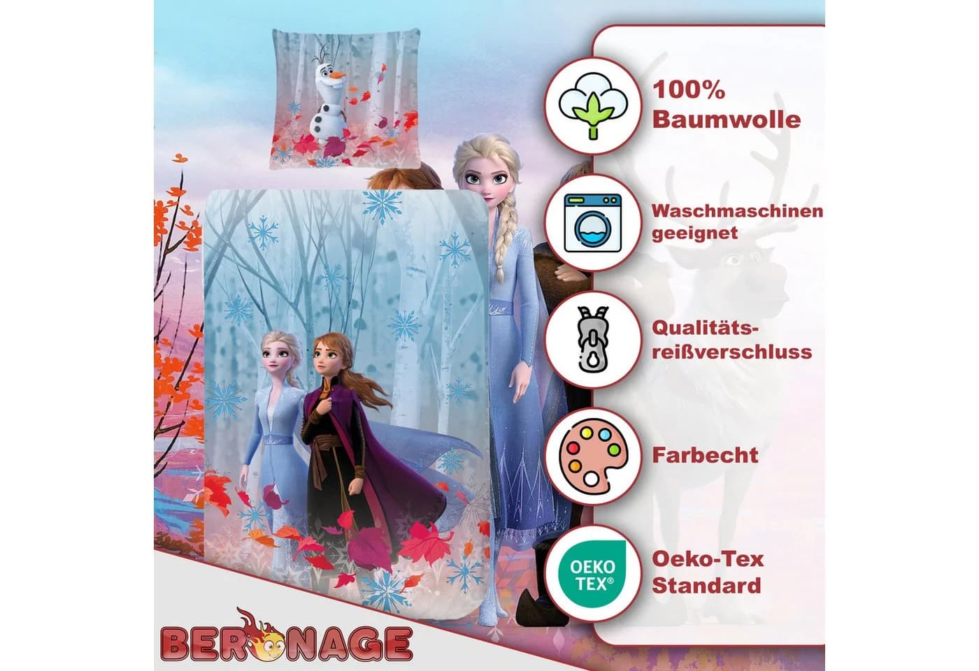 BERONAGE Kinderbettwäsche Frozen Die Eiskönigin Team Bettwäsche Biber Flanell - Bild 3