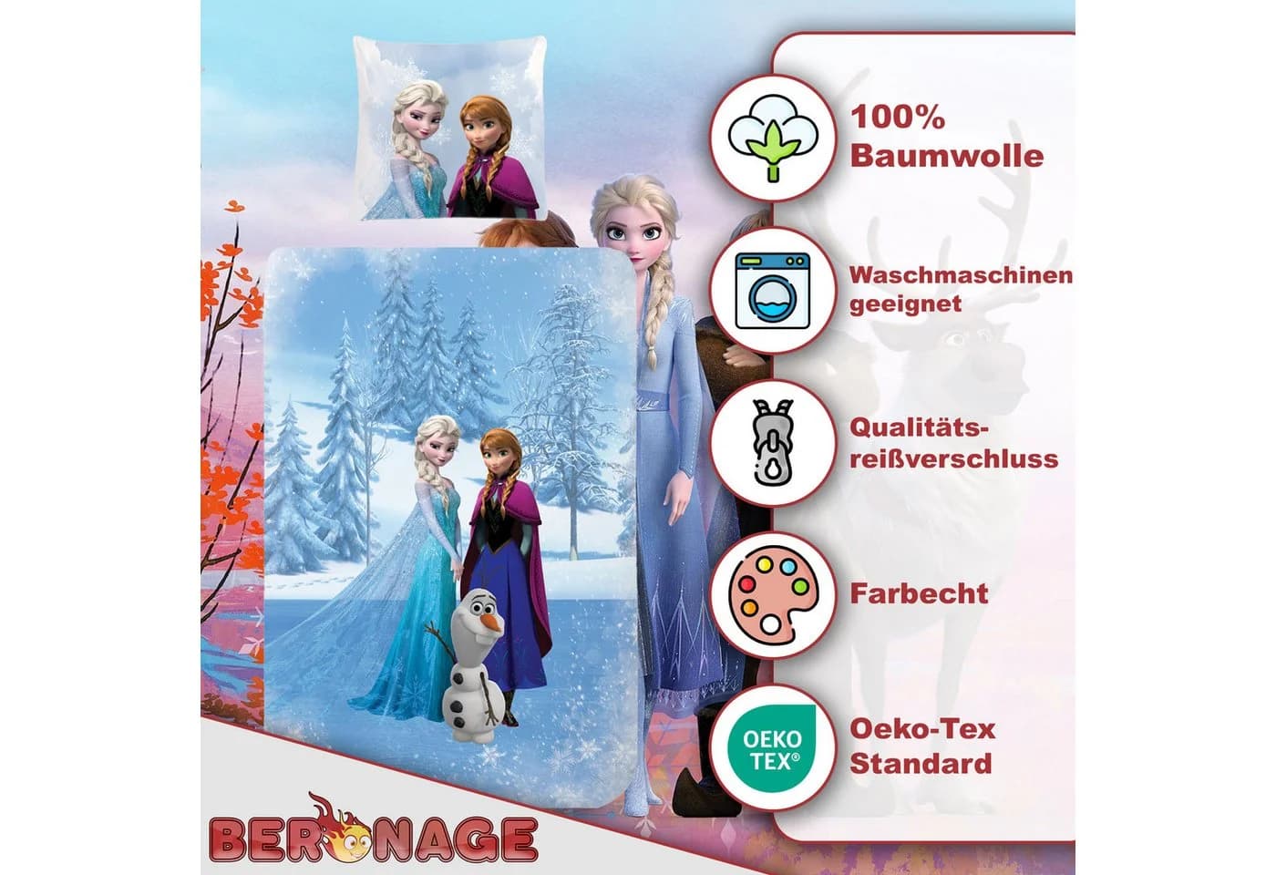 BERONAGE Kinderbettwäsche Frozen Die Eiskönigin 100% Baumwolle Blau - Bild 3