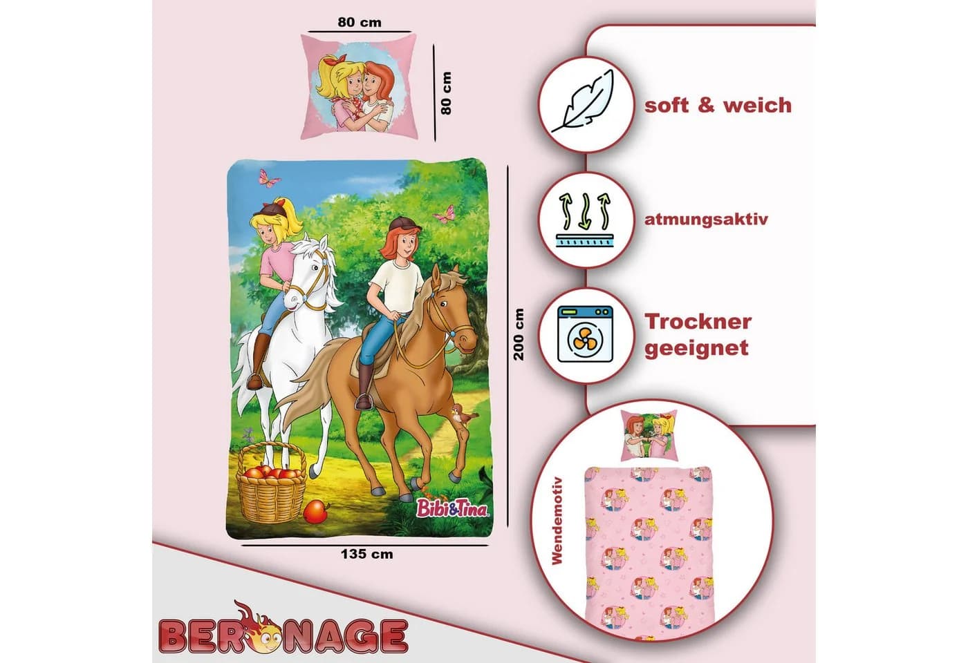 BERONAGE Wendebettwäsche Bibi und Tina 100% Baumwolle