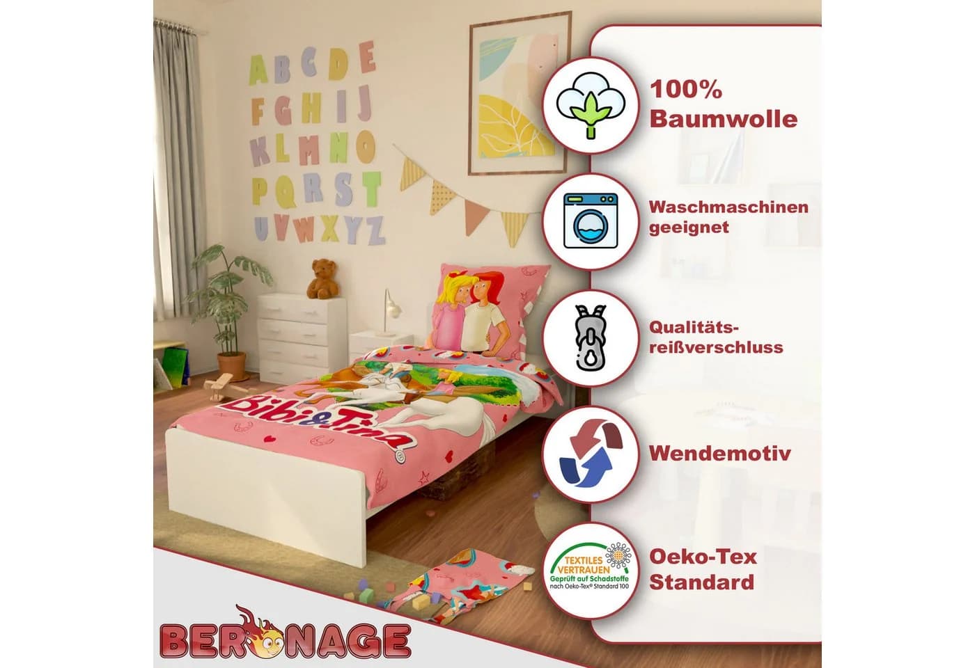 BERONAGE Kinderbettwäsche Bibi und Tina 100% Baumwolle