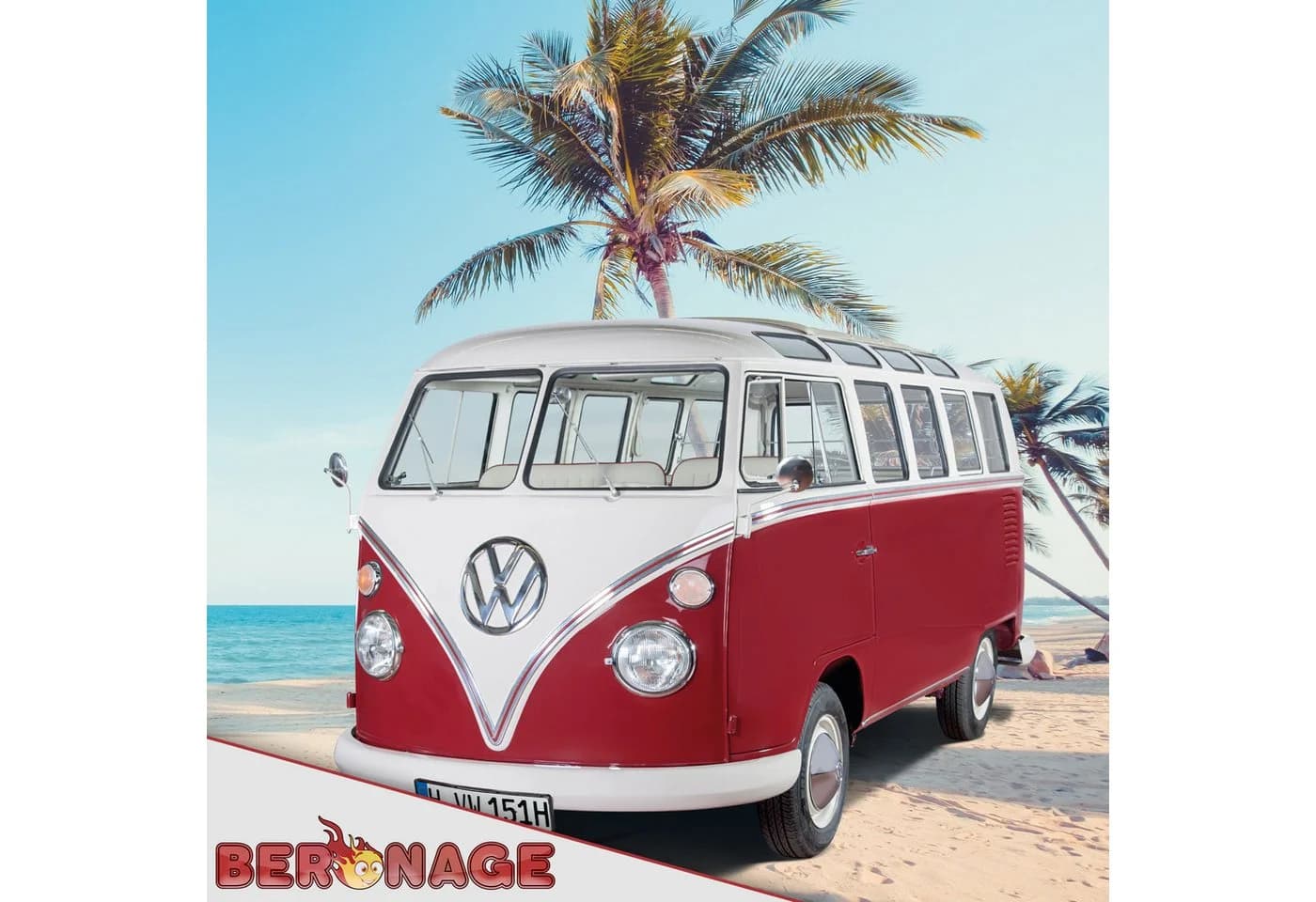 BERONAGE VW Bulli T1 Wendekissen Rot 40x40cm - Bild 4