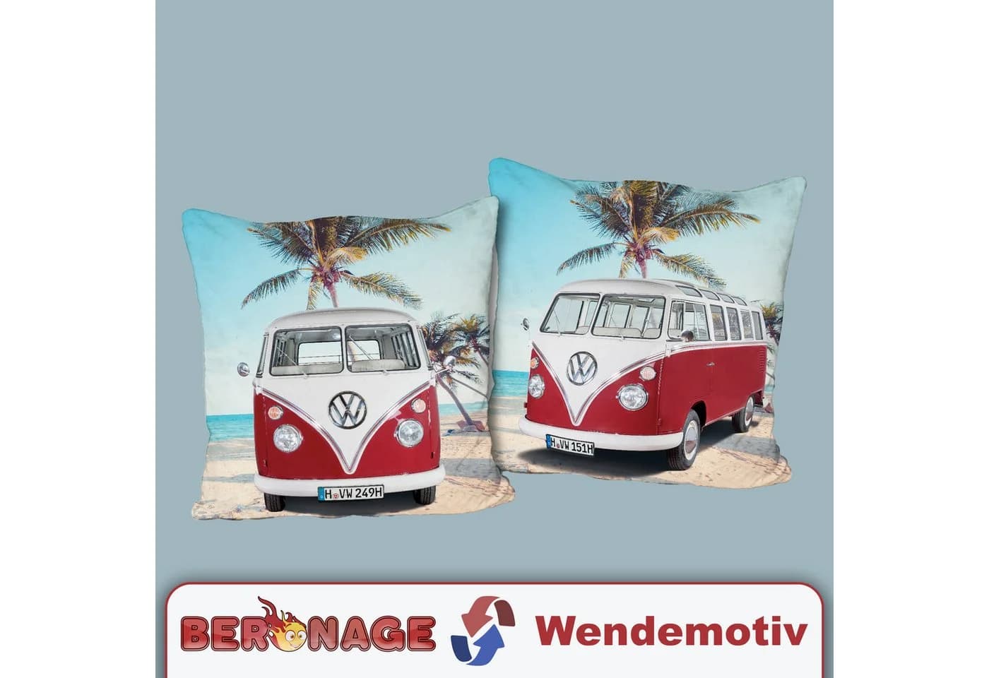 BERONAGE VW Bulli T1 Wendekissen Rot 40x40cm - Bild 5