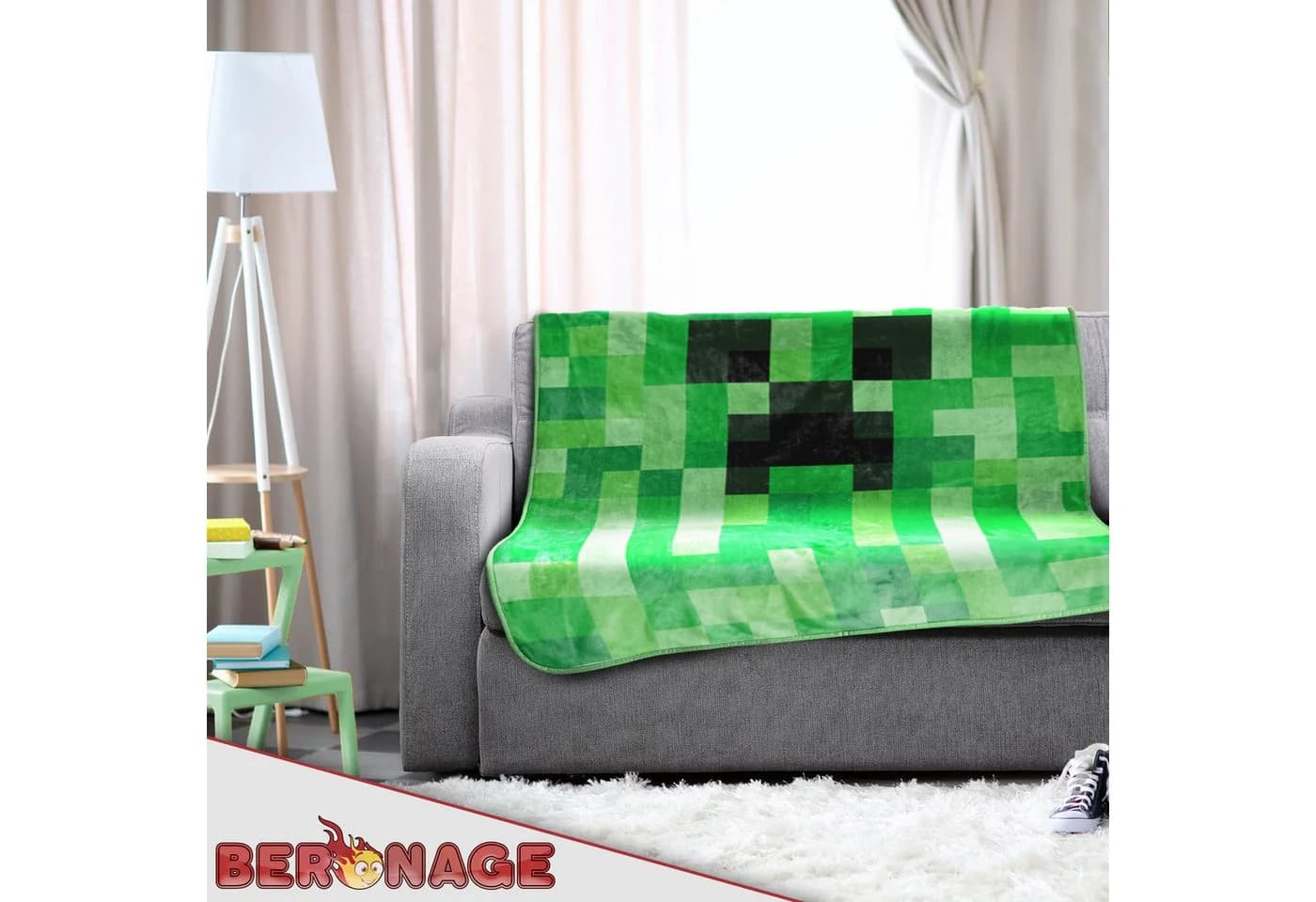 Minecraft Wohndecke Creeper 150x200 cm Kuscheldecke, BERONAGE - Bild 5