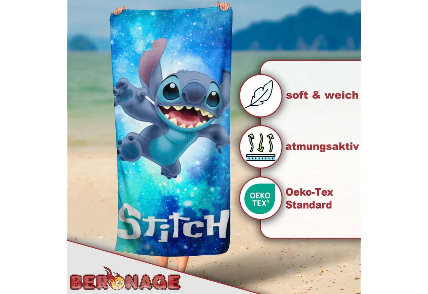 BERONAGE Strandtuch Lilo & Stitch Badetuch Out of The World 75x150 cm - Bild 3