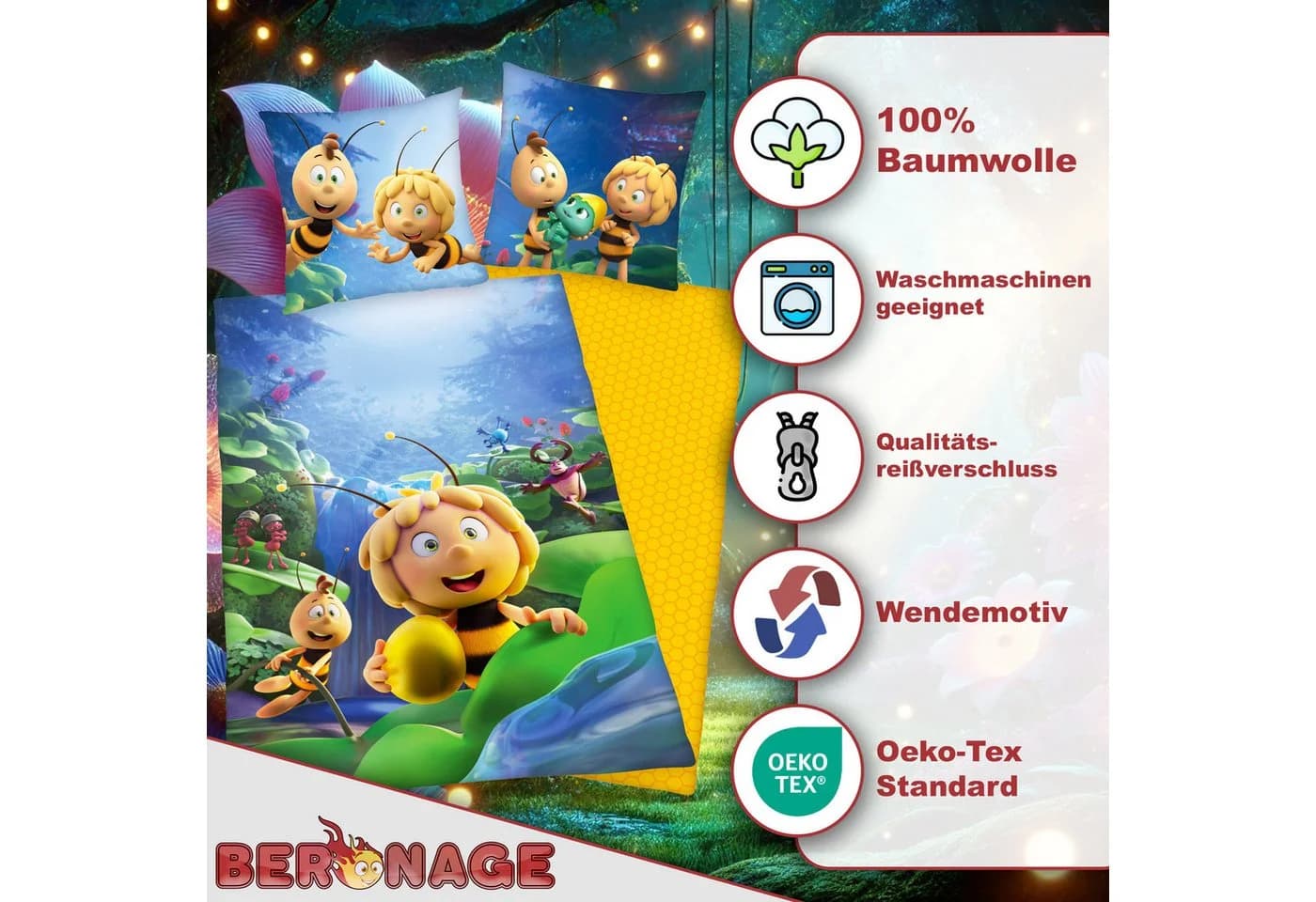 BERONAGE Kinderbettwäsche Die Biene Maja Bettwäsche 2-teilig Baumwolle - Bild 3