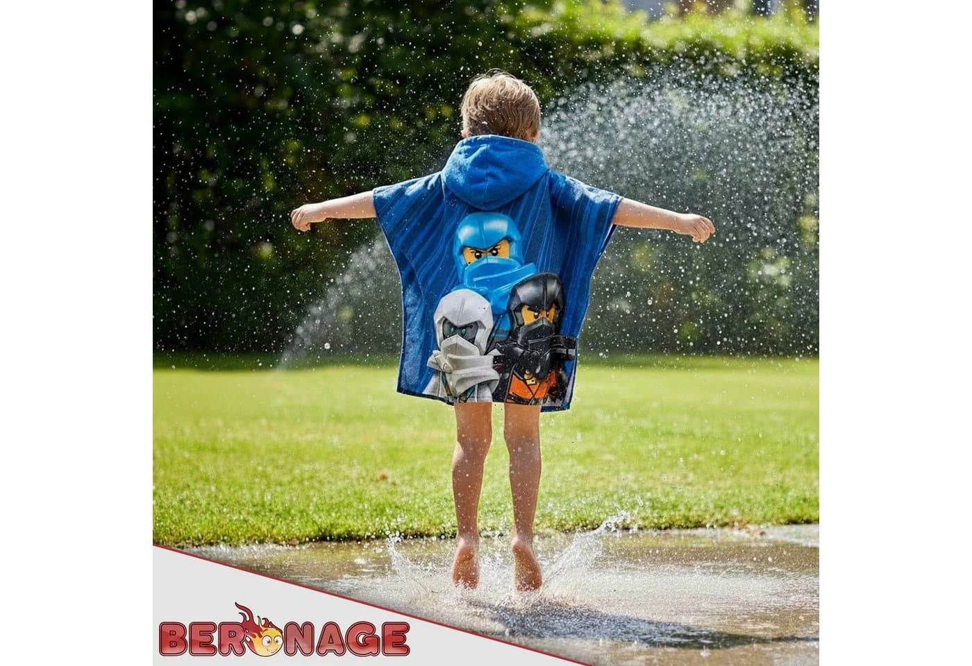 BERONAGE Kapuzenhandtuch LEGO Ninjago Kinder Bade-Poncho Blau - Bild 4