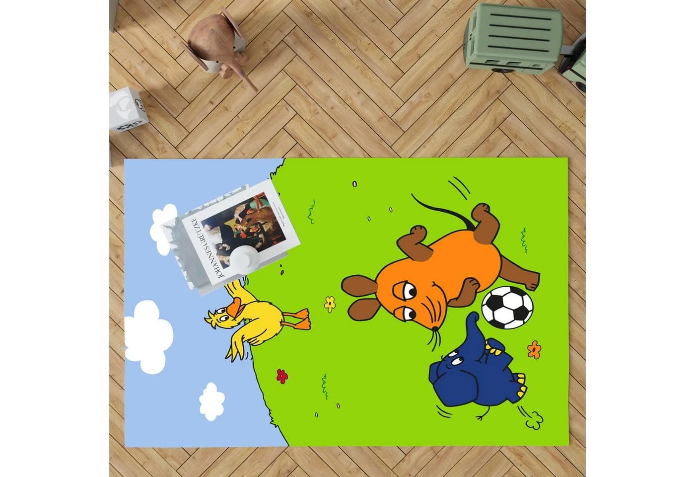 BERONAGE Kinderteppich Maus Fußball Bunt 100x133 cm