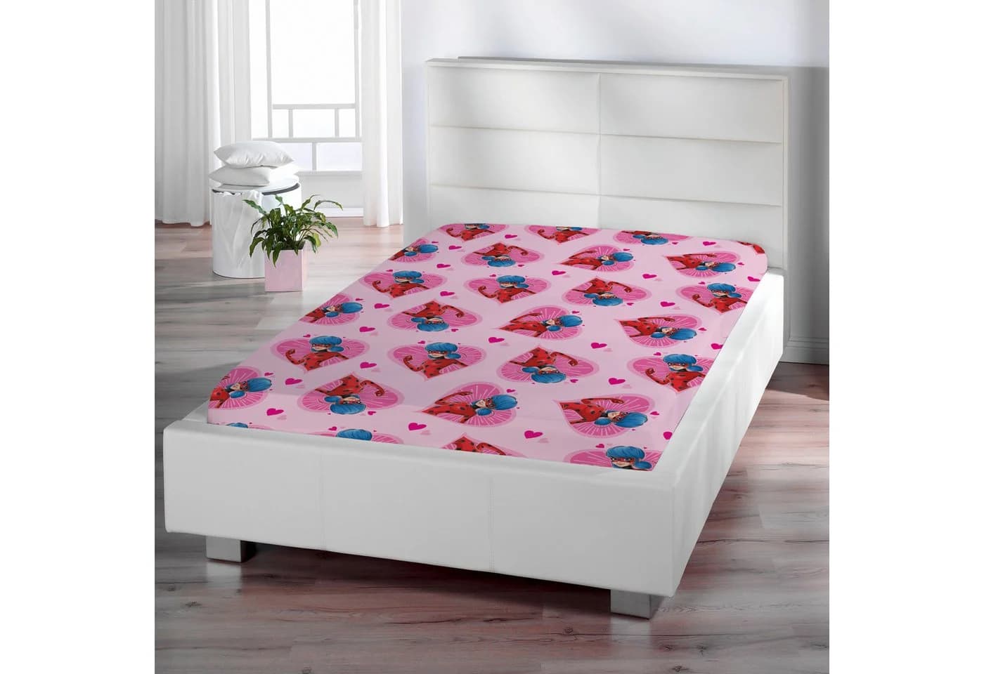 BERONAGE Spannbettlaken Miraculous Ladybug Herz Pink Rosa