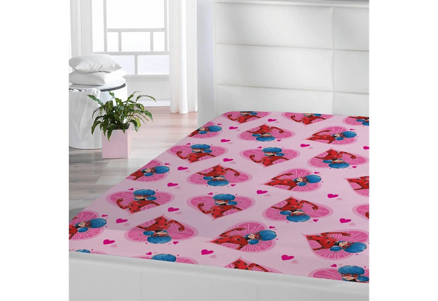 BERONAGE Spannbettlaken Miraculous Ladybug Herz Pink Rosa - Bild 4