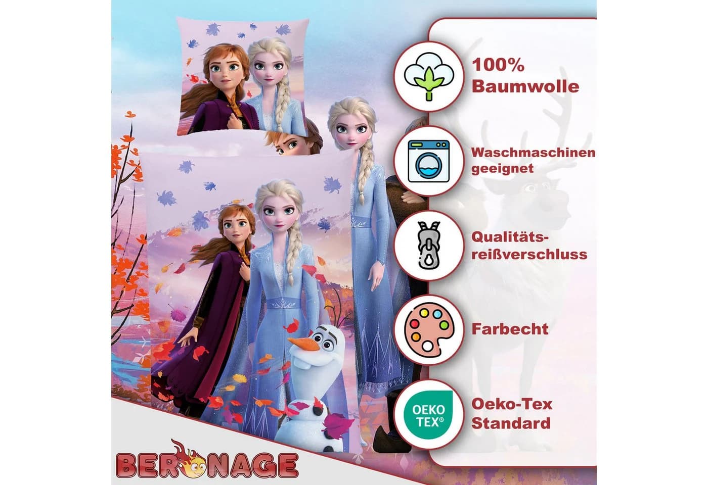 BERONAGE Kinderbettwäsche Frozen Die Eiskönigin 100% Baumwolle - Bild 3