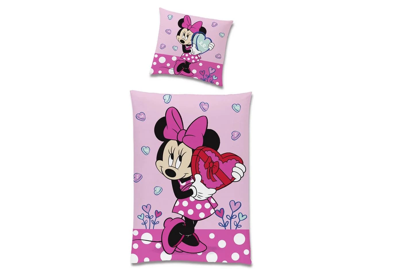 BERONAGE Kinderbettwäsche Minnie Mouse Herz 100% Baumwolle 2-tlg.