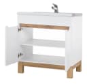 Lomadox Waschbeckenschrank SOLNA-56 Waschtischunterschrank 80 cm Hochglanz Weiß mit Wotaneiche Bild 1