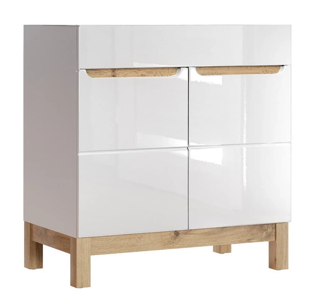 Lomadox Waschbeckenschrank SOLNA-56 Waschtischunterschrank 80 cm Hochglanz Weiß mit Wotaneiche - Bild 2
