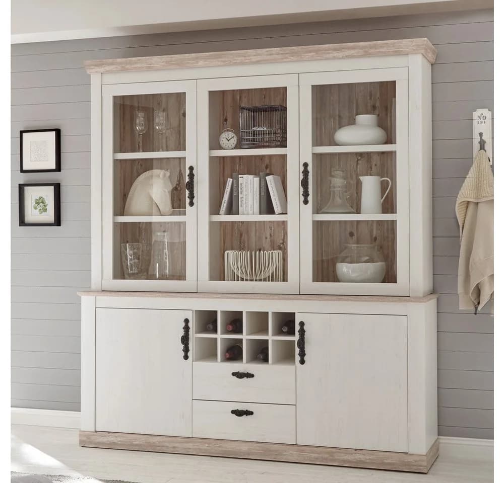 Lomadox Buffet FERNA-61 Pinie Weiß LED Landhaus