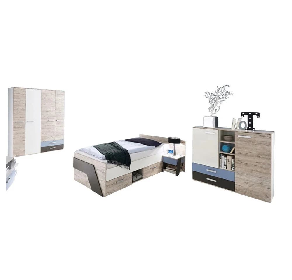 Lomadox Jugendzimmer-Set LEEDS-10 4-teilig Sandeiche/Weiß/Blau - Bild 2