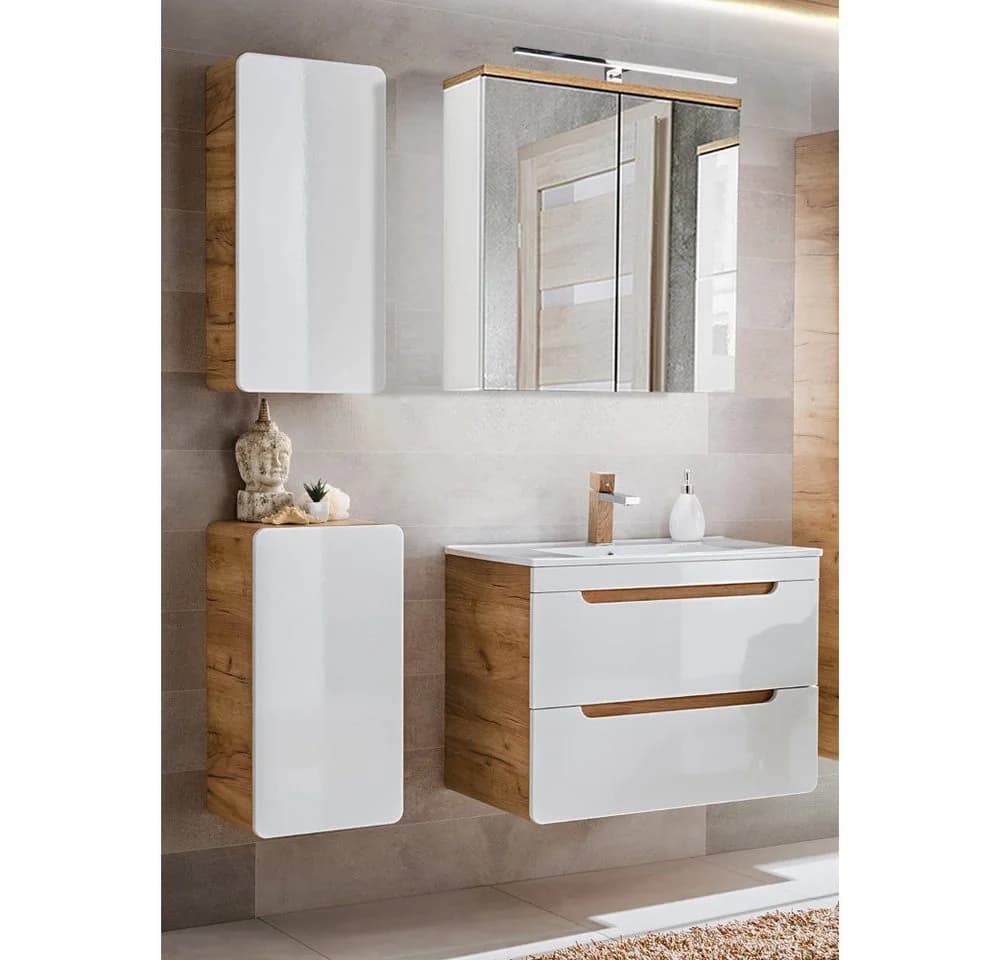 Lomadox Badmöbel-Set LUTON-56 Weiß Hochglanz mit LED - Bild 2