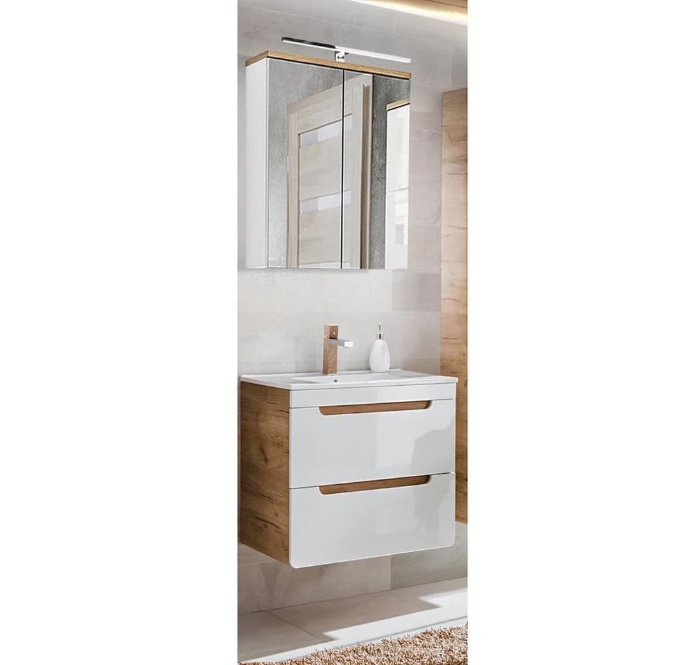 Lomadox Badmöbel-Set LUTON-56 Weiß mit LED und Softclose - Bild 2