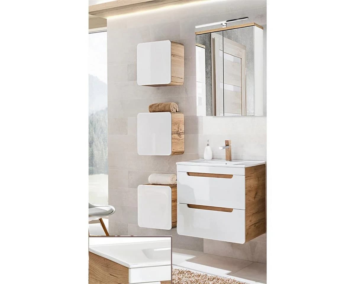 Lomadox Badmöbel-Set LUTON-56 Weiß Hochglanz mit Softclose und LED - Bild 2