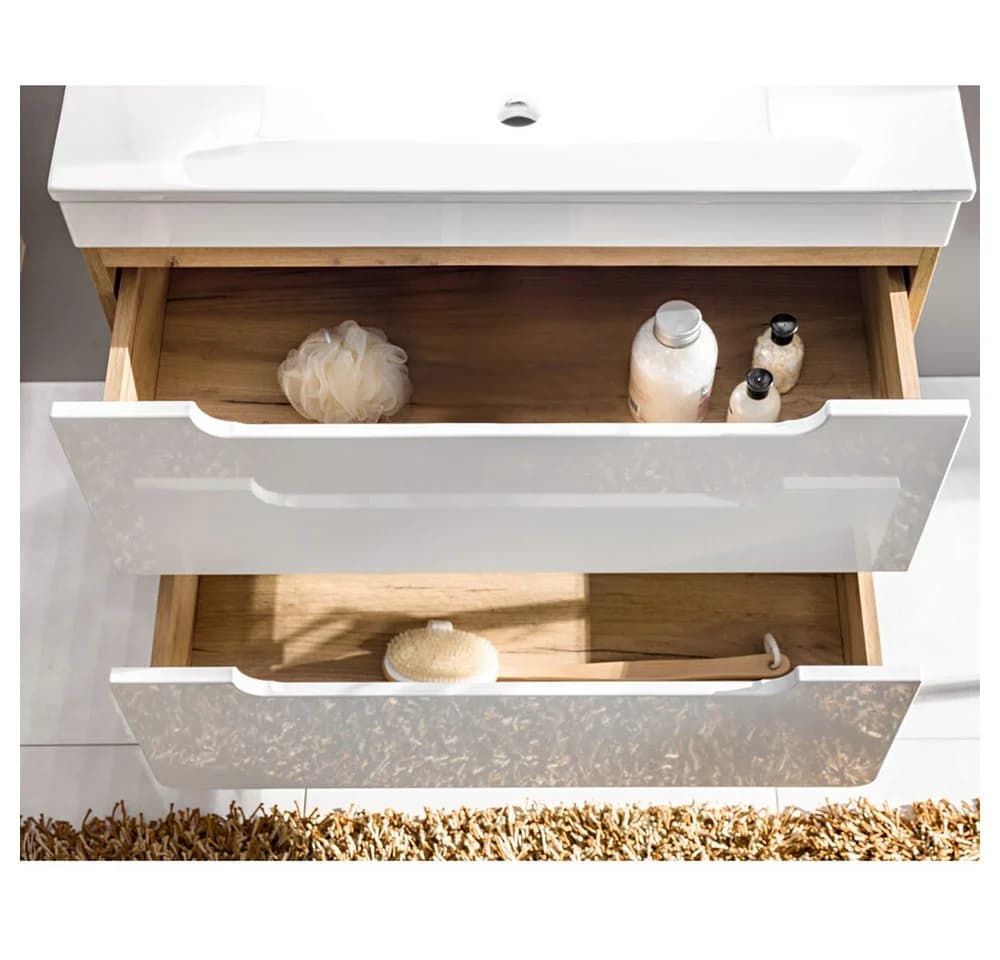 Lomadox Badmöbel-Set LUTON-56 Weiß Hochglanz mit Softclose und LED - Bild 3