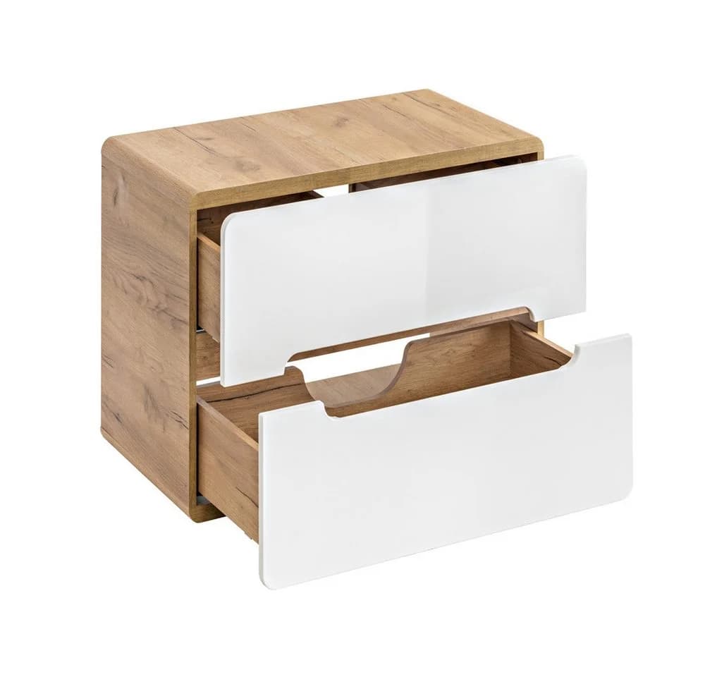 Lomadox Waschbeckenschrank LUTON-56 Weiß Hochglanz mit Soft-Close Schubladen