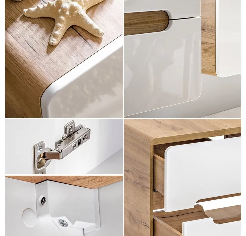 Lomadox Waschbeckenschrank LUTON-56 Weiß Hochglanz mit Soft-Close Schubladen - Bild 4