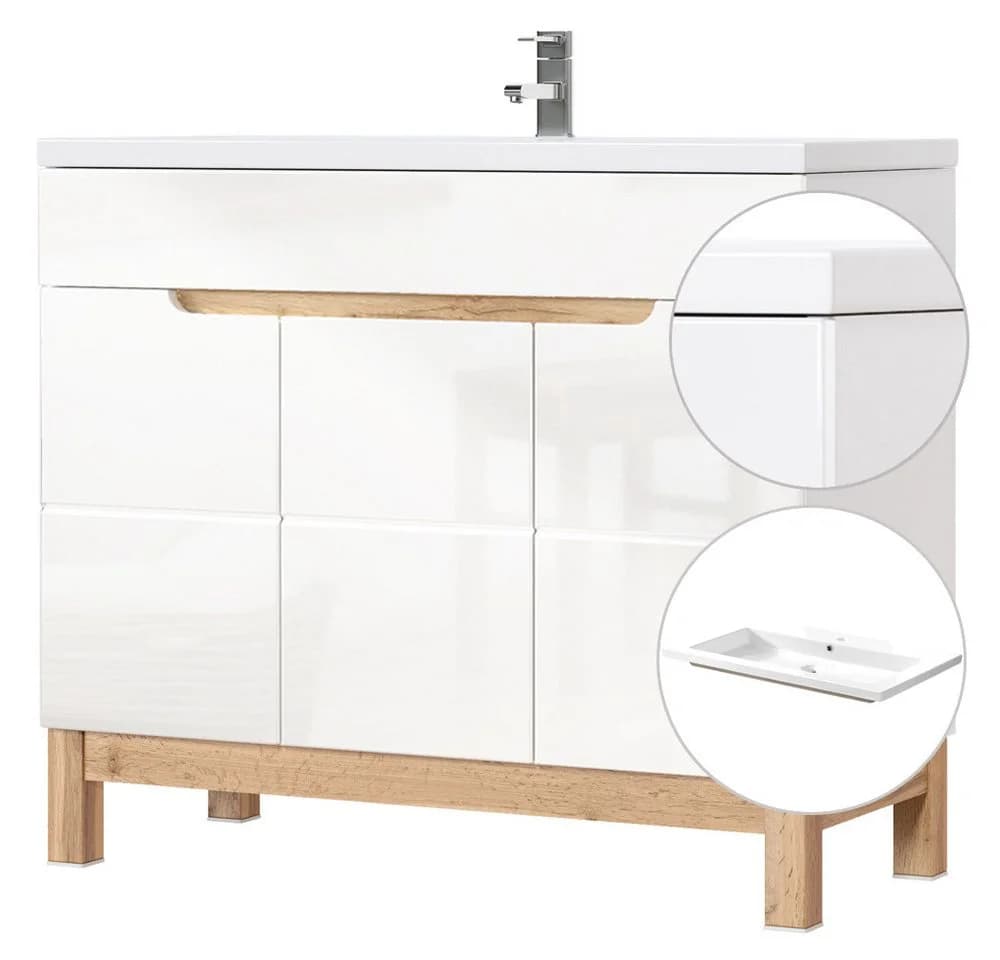 Lomadox Waschtisch SOLNA-56 Weiß Wotaneiche 100x85x46cm - Bild 2