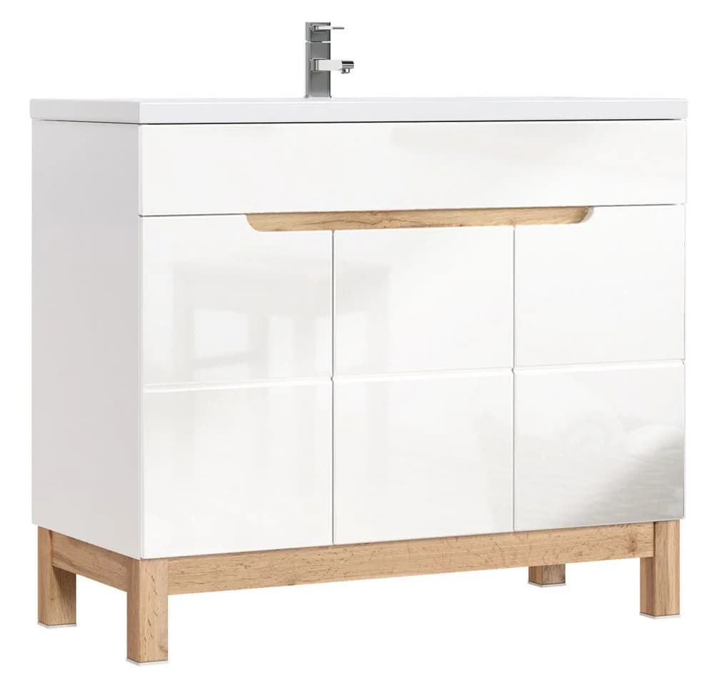 Lomadox Waschtisch SOLNA-56 Weiß Wotaneiche 100x85x46cm - Bild 3