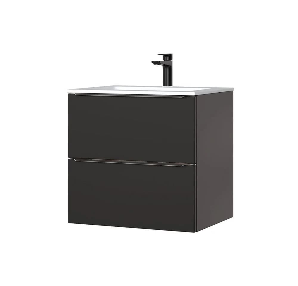 Lomadox Waschtischunterschrank TOSKANA-BLACK-56 Anthrazit Soft-Close
