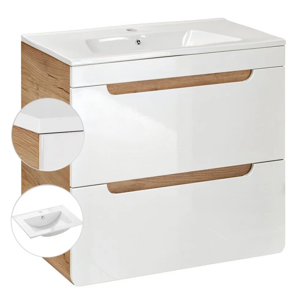 Lomadox Badmöbel-Set LUTON-56 mit LED-Spiegel und Keramik-Waschtisch