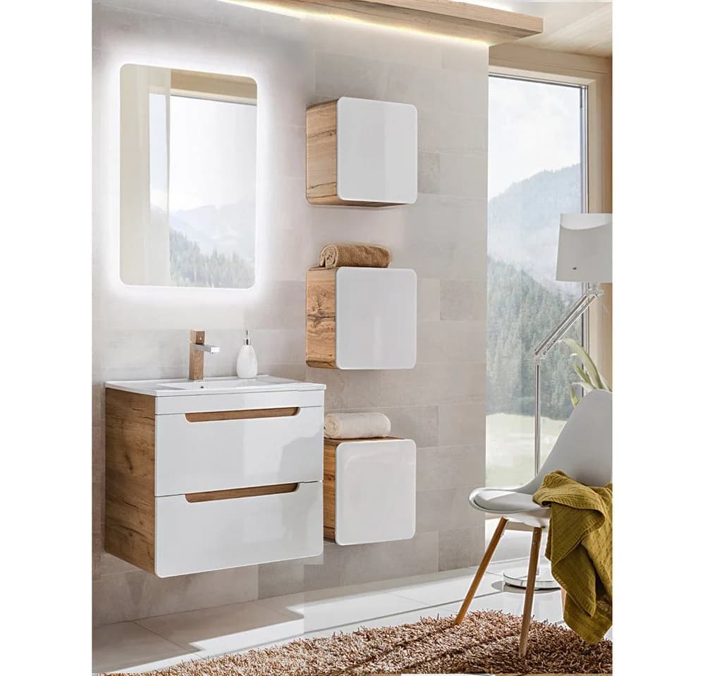 Lomadox Badmöbel-Set LUTON-56 mit LED-Spiegel und Keramik-Waschtisch - Bild 2