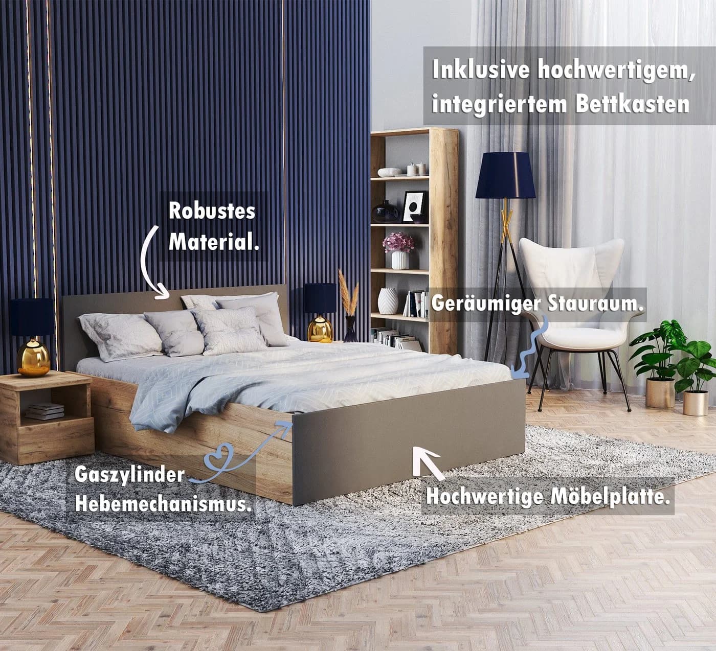 thematys Stauraumbett 120x200-180x200 mit Bettkasten & Lattenrost - Bild 3