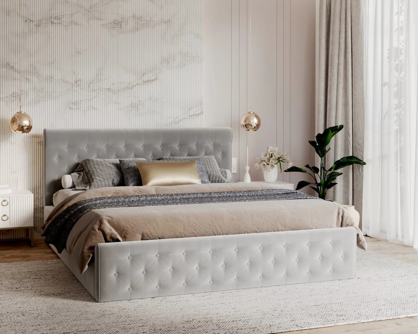 thematys Polsterbett mit Bettkasten Grau Modern