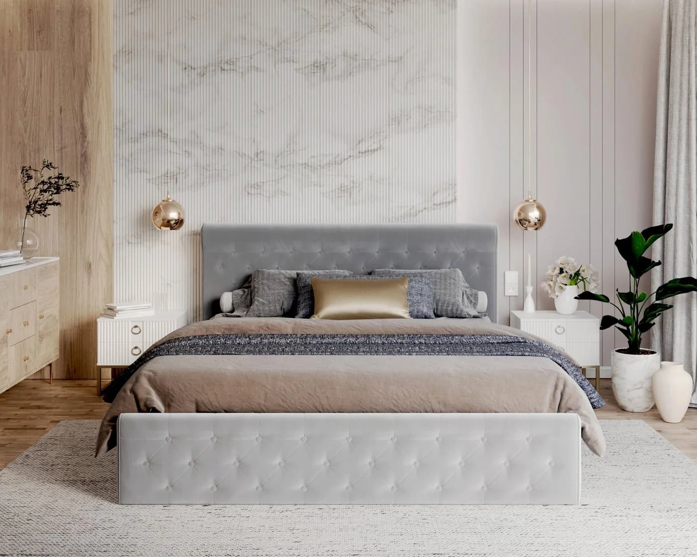thematys Polsterbett mit Bettkasten Grau Modern - Bild 2