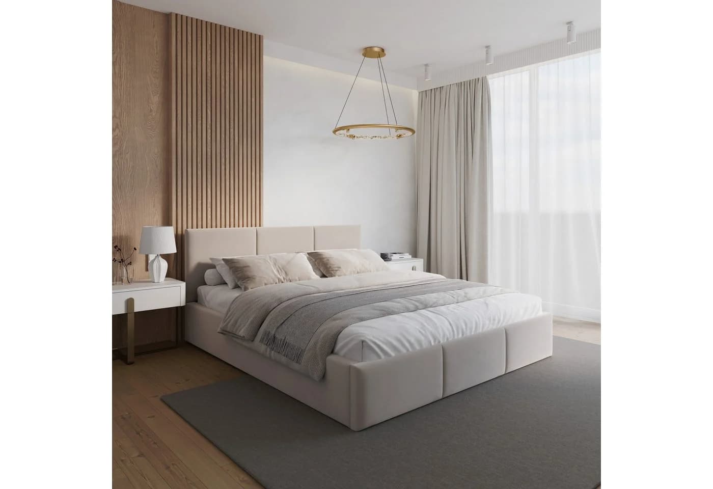 thematys Polsterbett mit Bettkasten & Lattenrost beige Samt