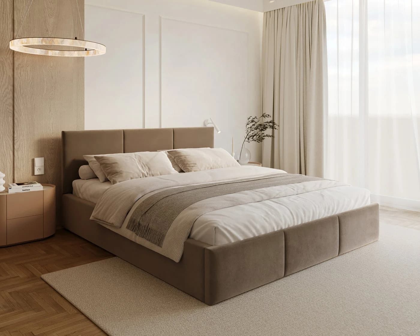 thematys Polsterbett mit Bettkasten Velours Grau