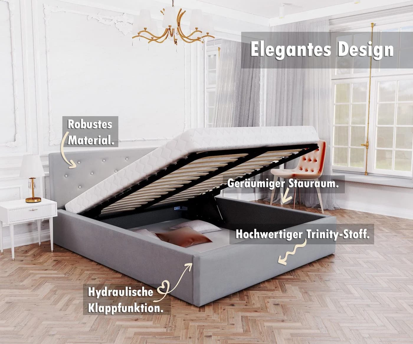 thematys Polsterbett Stauraumbett Velours Creme - Bild 3