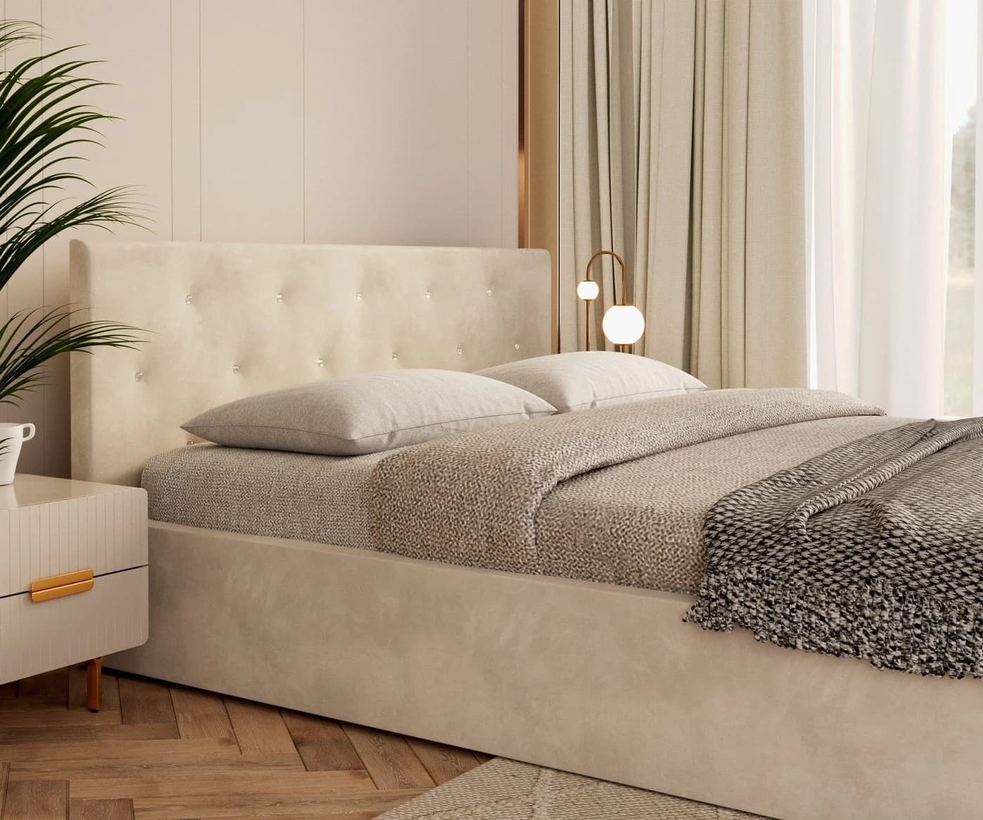 thematys Polsterbett Stauraumbett Velours Creme - Bild 5