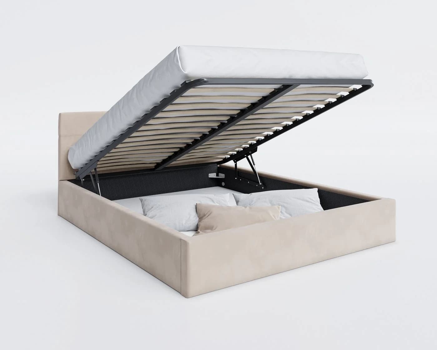 thematys Polsterbett Stauraumbett Velours Beige mit Bettkasten - Bild 4