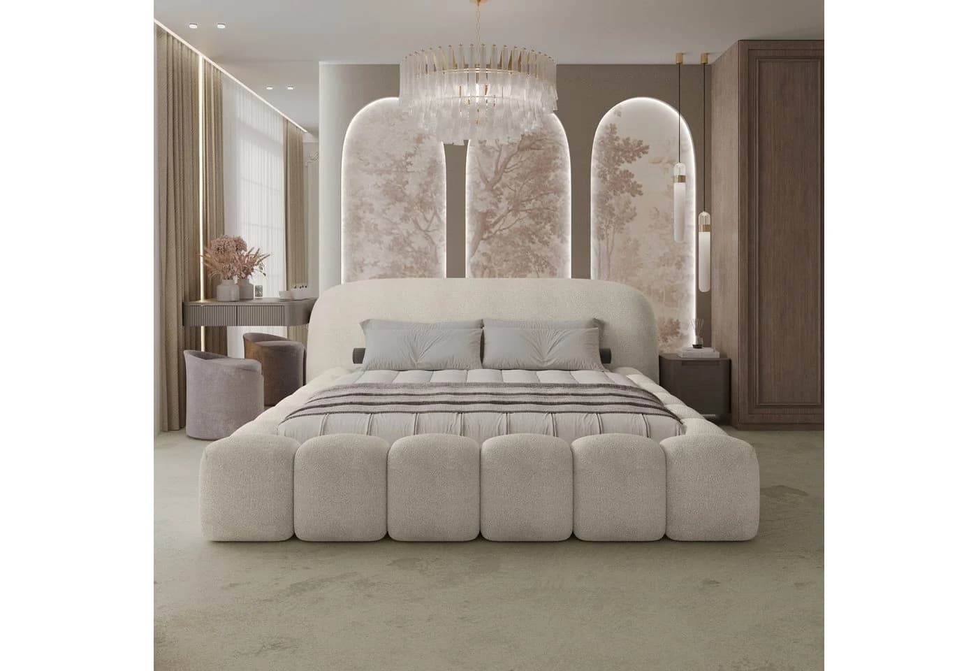thematys Polsterbett mit Bettkasten, Bouclé, Oversize-Kopfteil - Bild 2