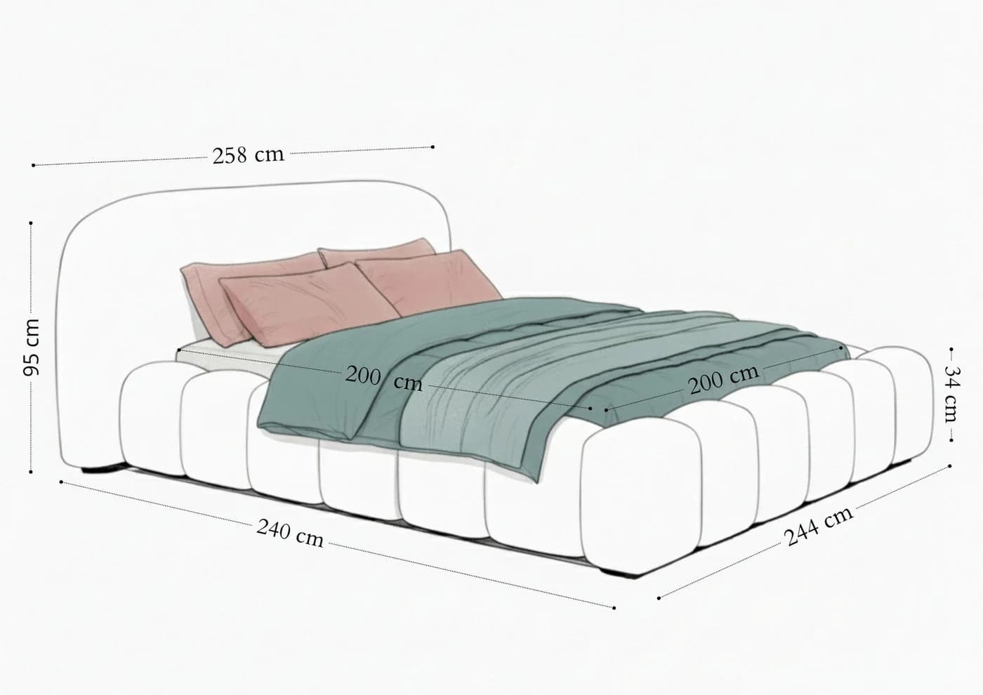 thematys Polsterbett mit Bettkasten, Bouclé, Oversize-Kopfteil - Bild 5